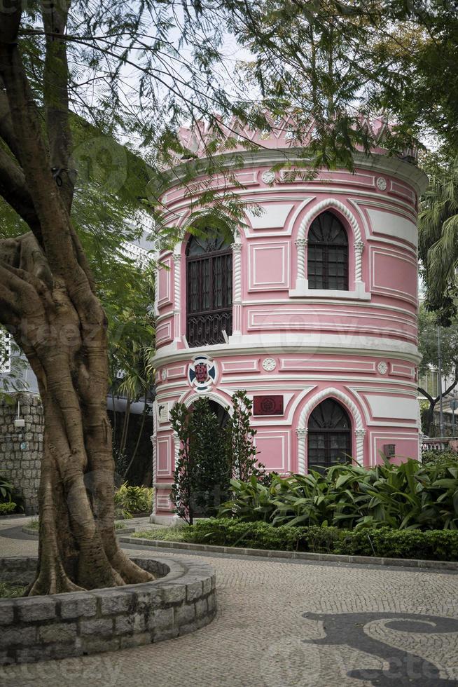 old portuguese colonial architecture building in macau park garden china photo