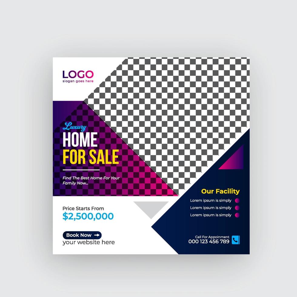 Modern home for sale social media banner and web banner  Pro Vector