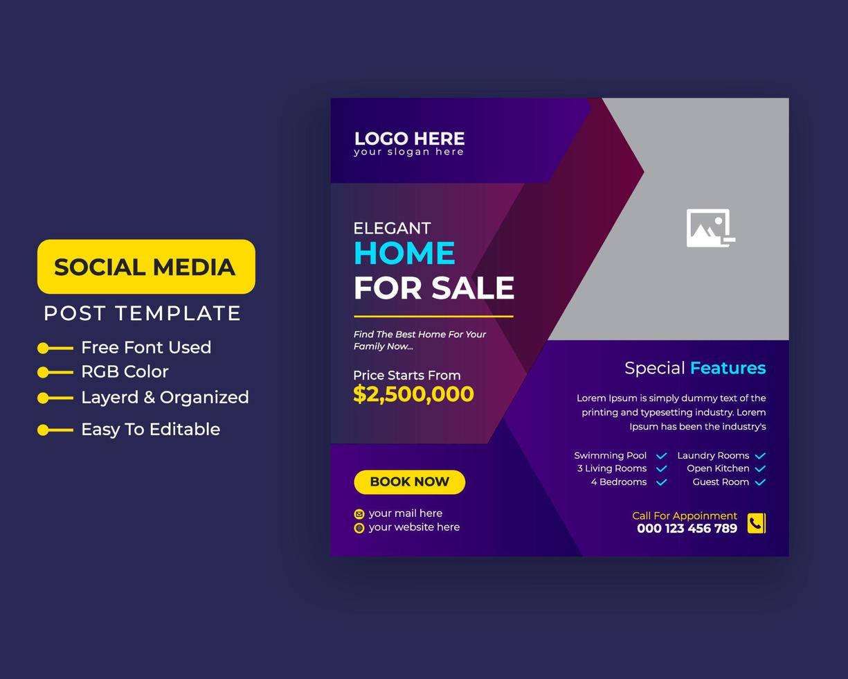 Modern home for sale social media banner and web banner  Pro Vector