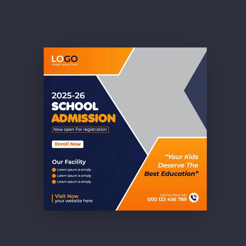 School admission social media post and  admission web banner, flyer vector