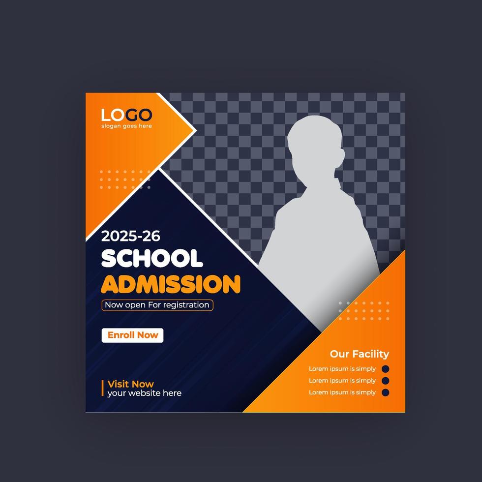 School admission social media post and  admission web banner, flyer vector