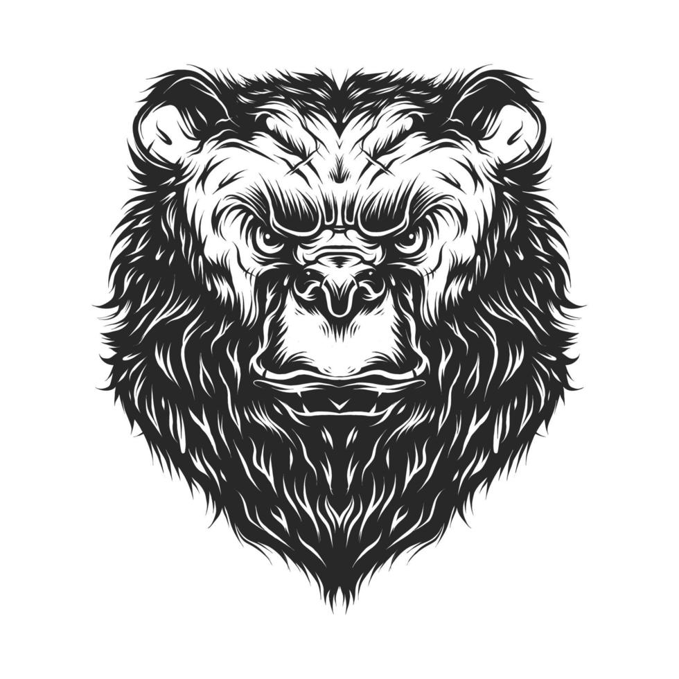 hombre serio vintage, cabeza de oso en estilo monocromo vector