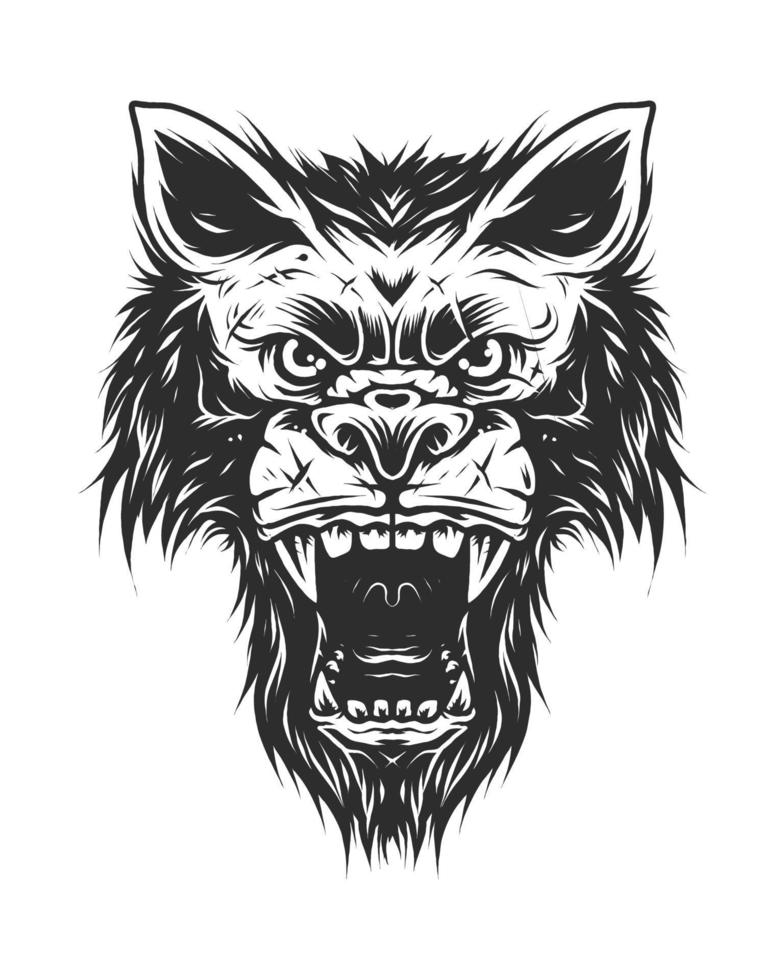 Vintageangry wolf head monochrome style vector
