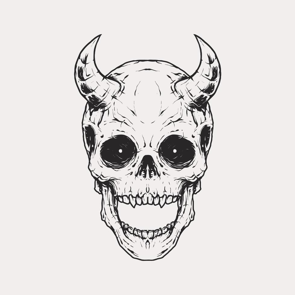 Vintage monochrome skull with devil horn in forehead illustration vector