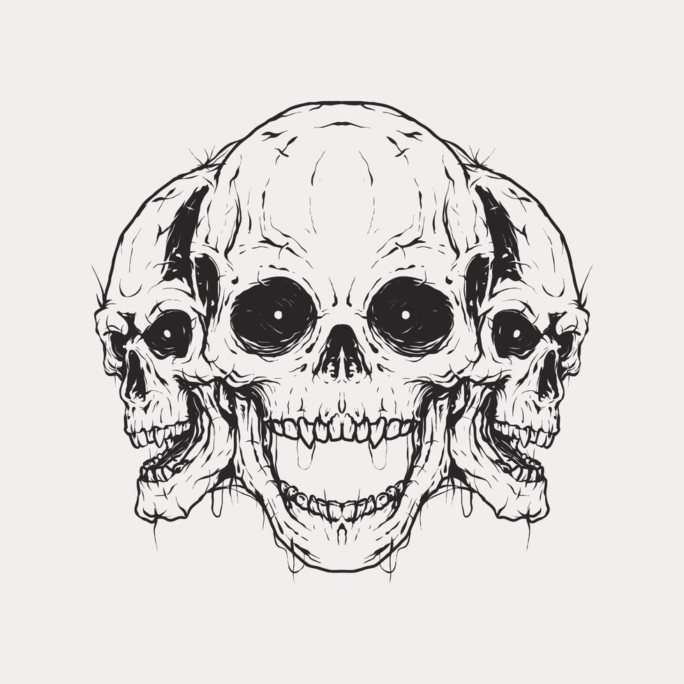 Vintage monochrome three skull vector