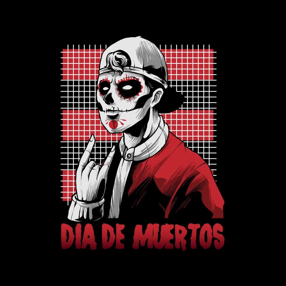 man dia de muertos with metal  hand Illustration vector