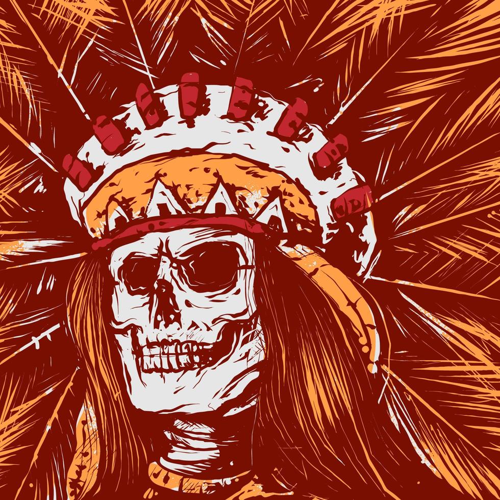 skull indian vector illustration in vintage, old classic style