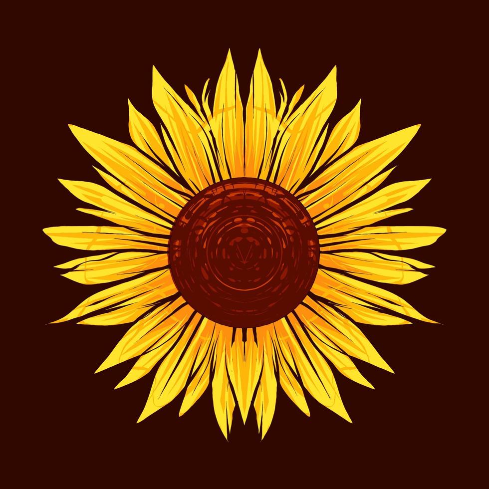 Ilustración de vector de girasol con estilo antiguo, vintage y antiguo