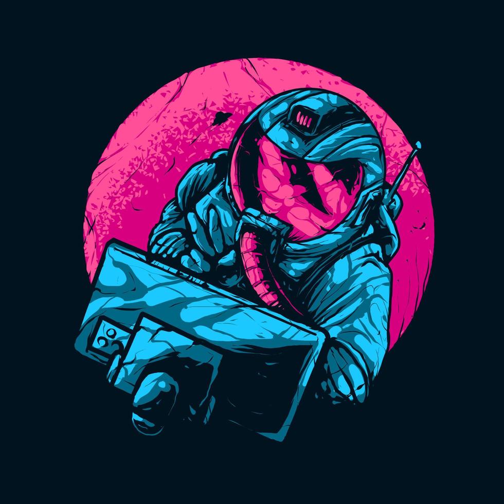 vector illustration of an astronaut taking a selfie in space