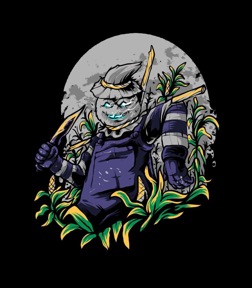 Scarecrow Killer Farmer Vector Illustration