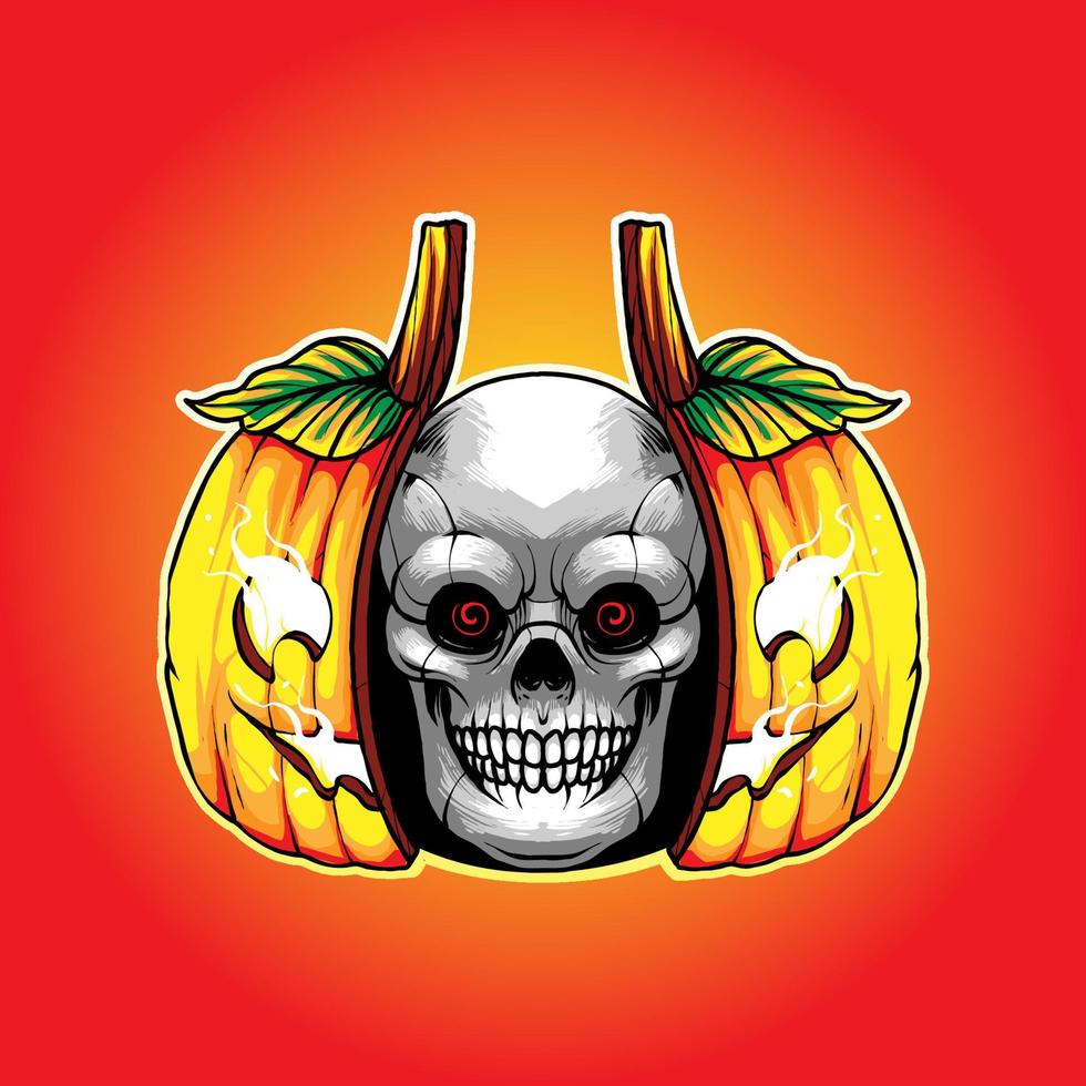 Skull on pumpkin illustration vector