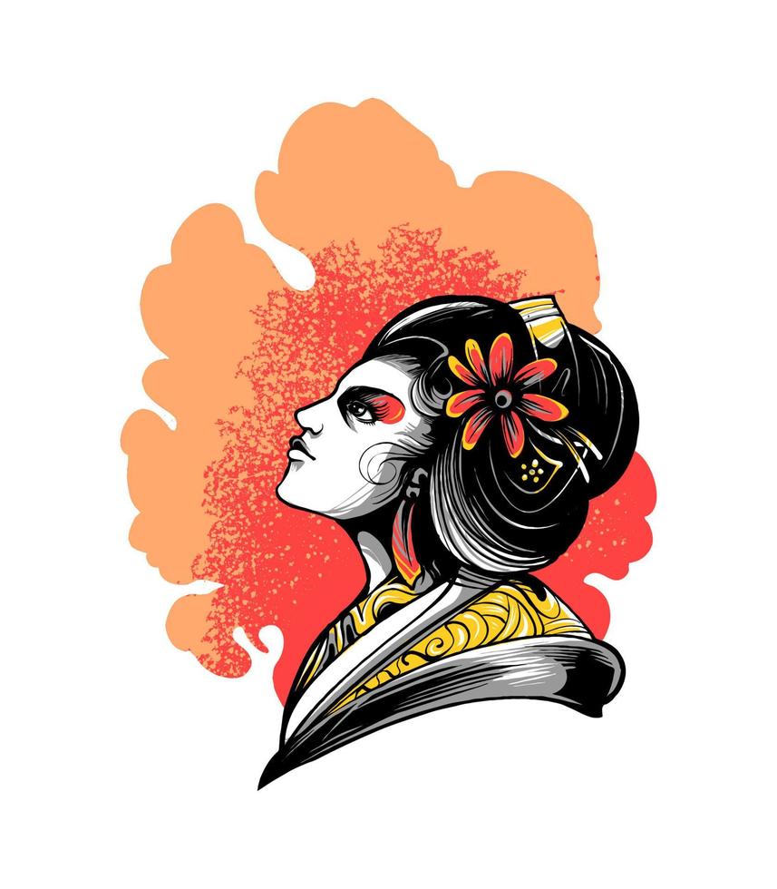 Geisha woman illustration premium vector