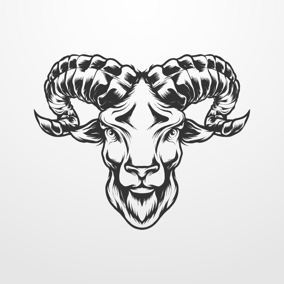 Goat head vector illustration in vintage, old classic monochrome style