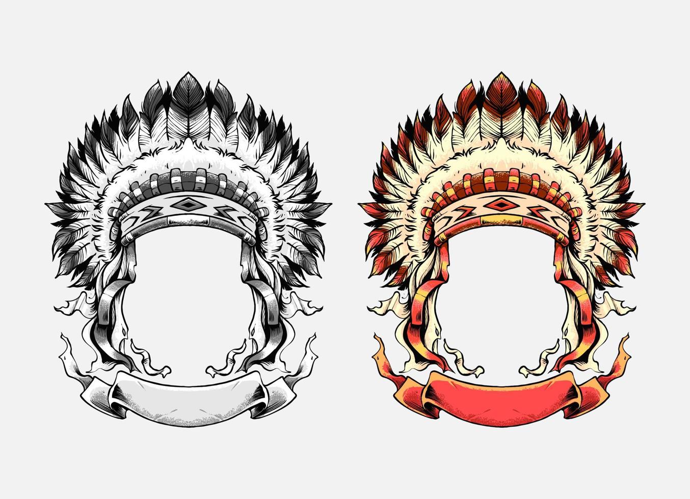 conjunto de ilustración de sombrero de jefe apache vector