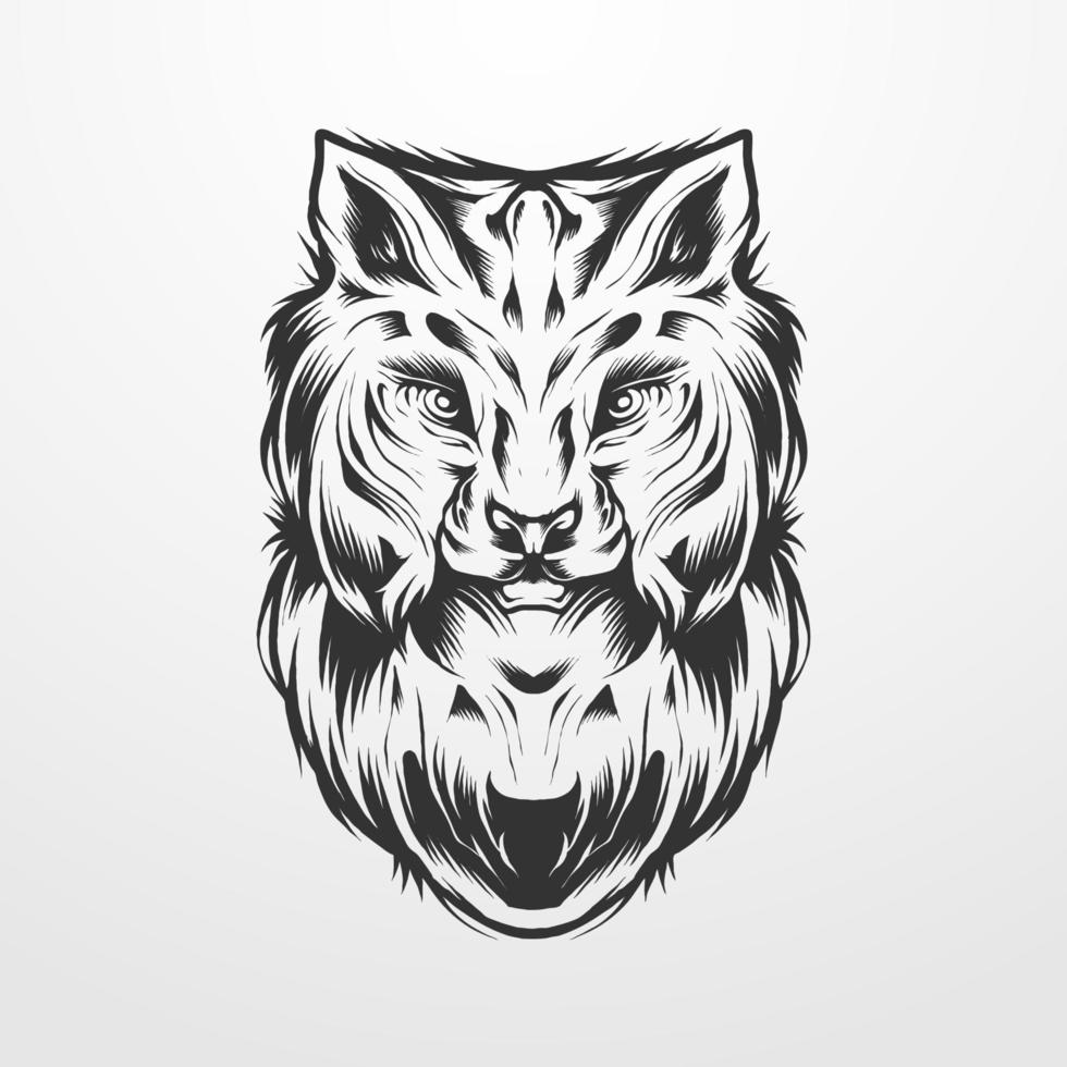 Ilustración de vector de cabeza de lince en monocromo vintage aislado