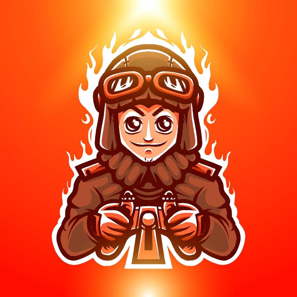flyboy, pilot with aviator helmet and googles mascot logo for esport team logo vector