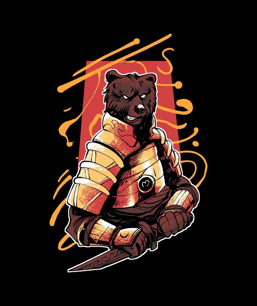Bear Ronin, Samurai illustration premium vector