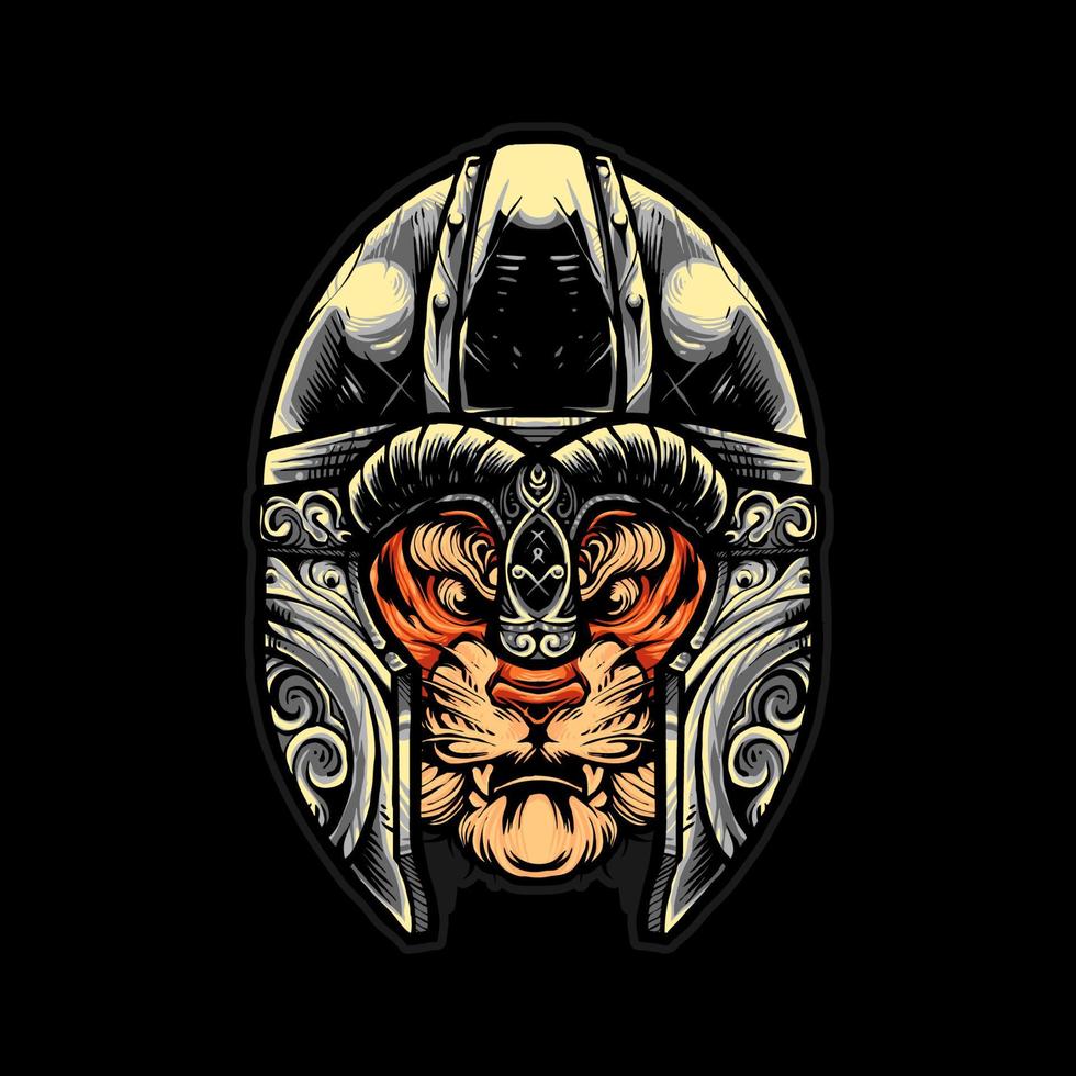 Ilustración de vector de casco vikingo de tigre