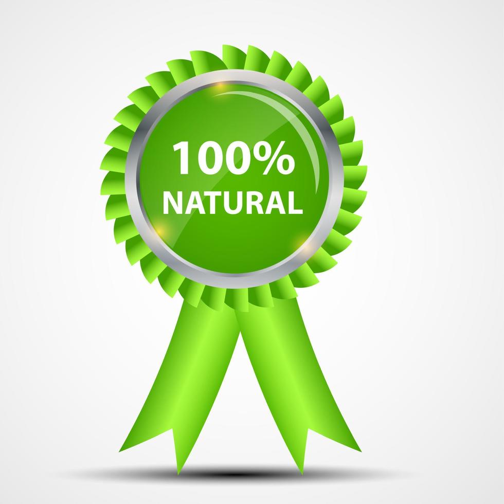 100 natural green label isolated on white. vector