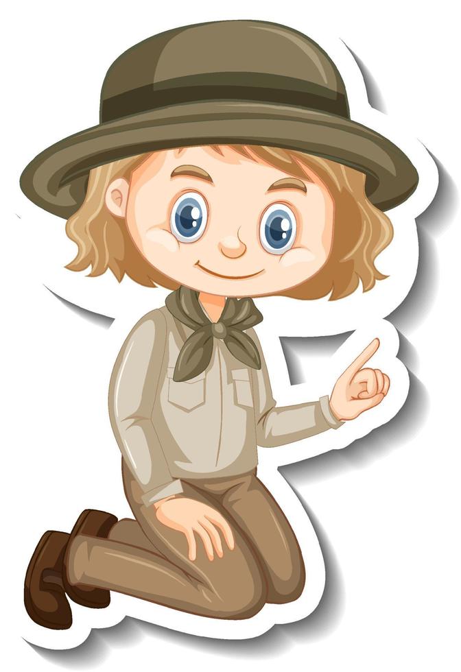 Girl in safari outfit cartoon character sticker vector