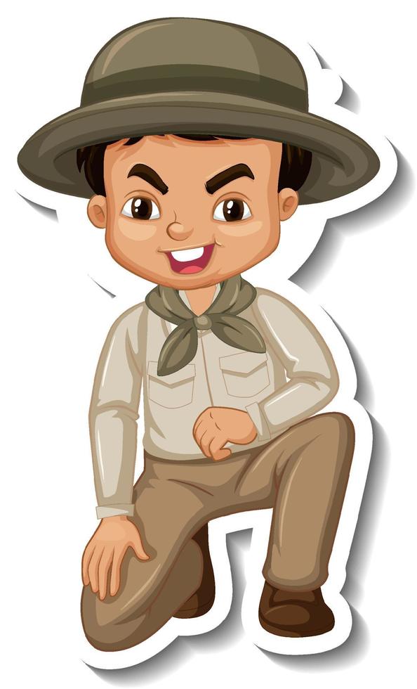 Boy in safari outfit cartoon character sticker vector