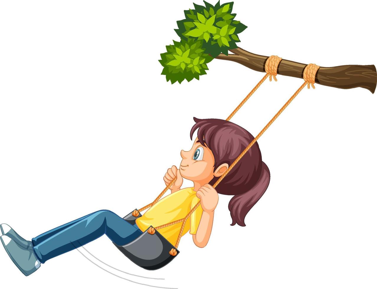 niña sentada en el columpio colgando de la rama de un árbol vector