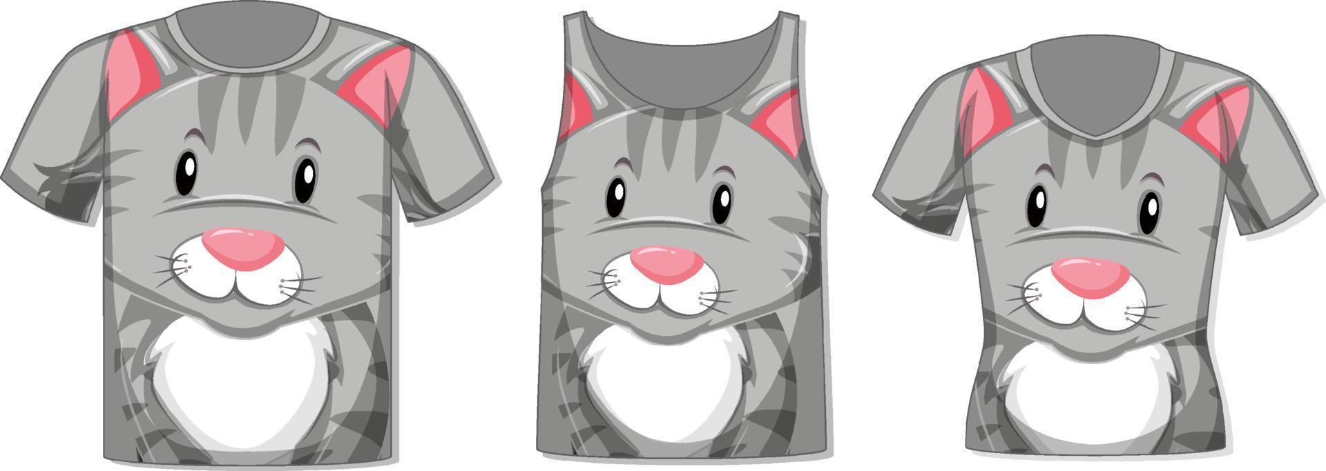 Different types of tops with cute cat pattern vector
