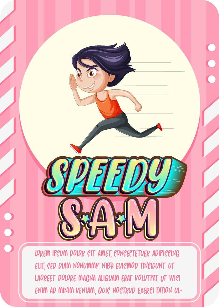 plantilla de tarjeta de juego de personajes con word speedy sam vector