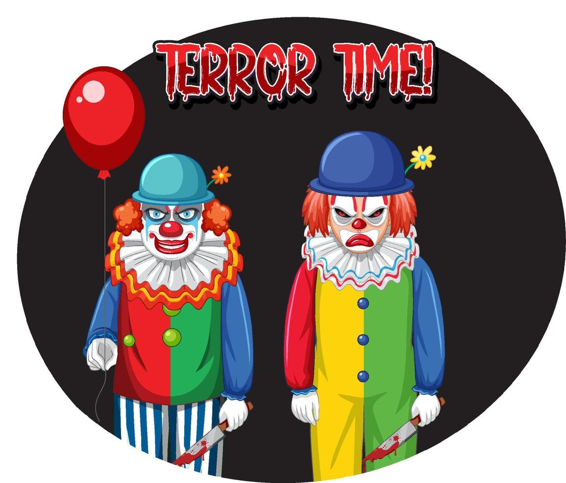 Terror Time badge with two creepy clowns vector