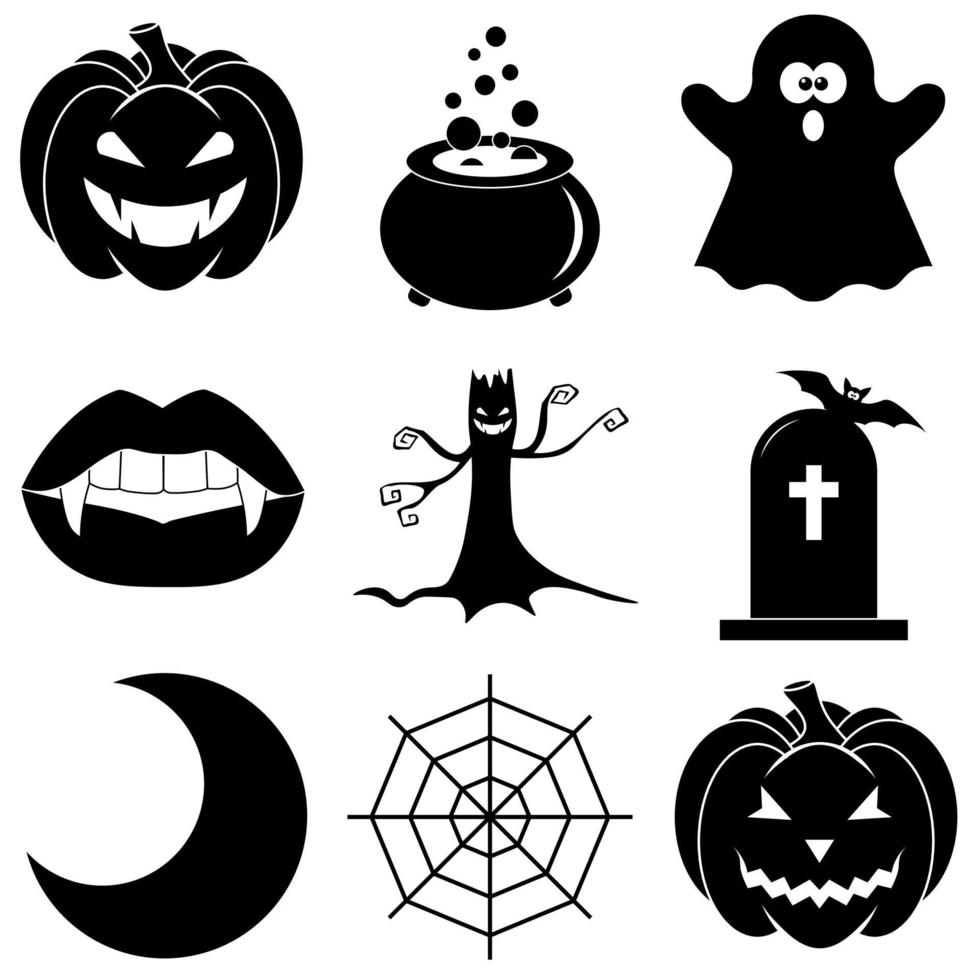 Set of Halloween scary icons in flat style for web vector