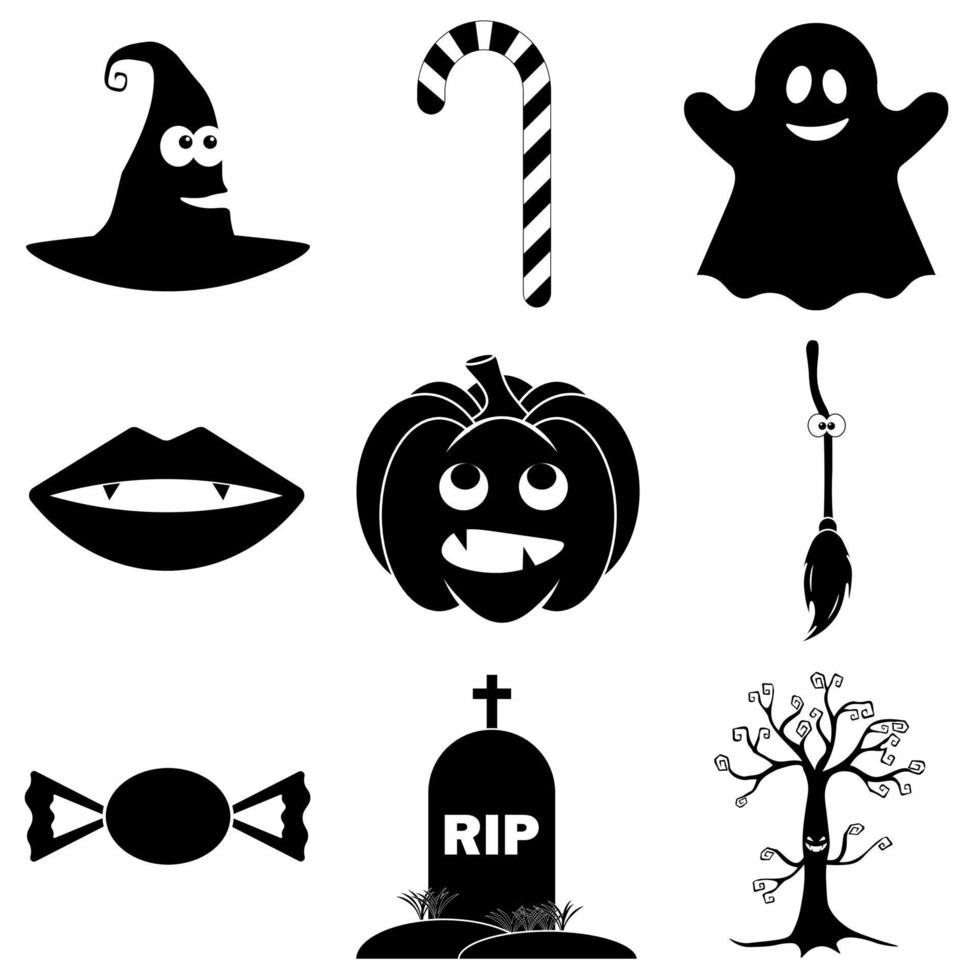 conjunto de iconos de miedo de halloween en estilo plano para web vector