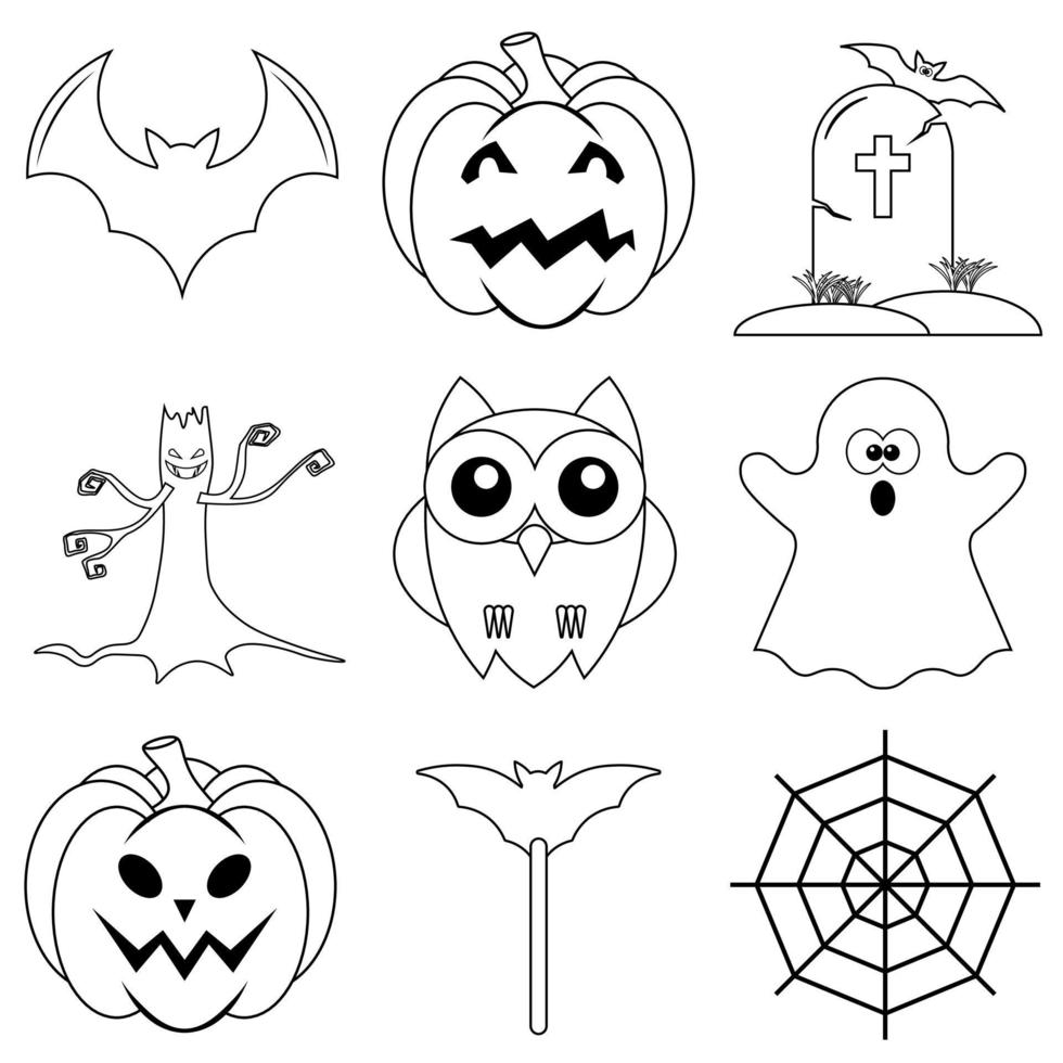 Set of Halloween scary icons in flat style for web vector