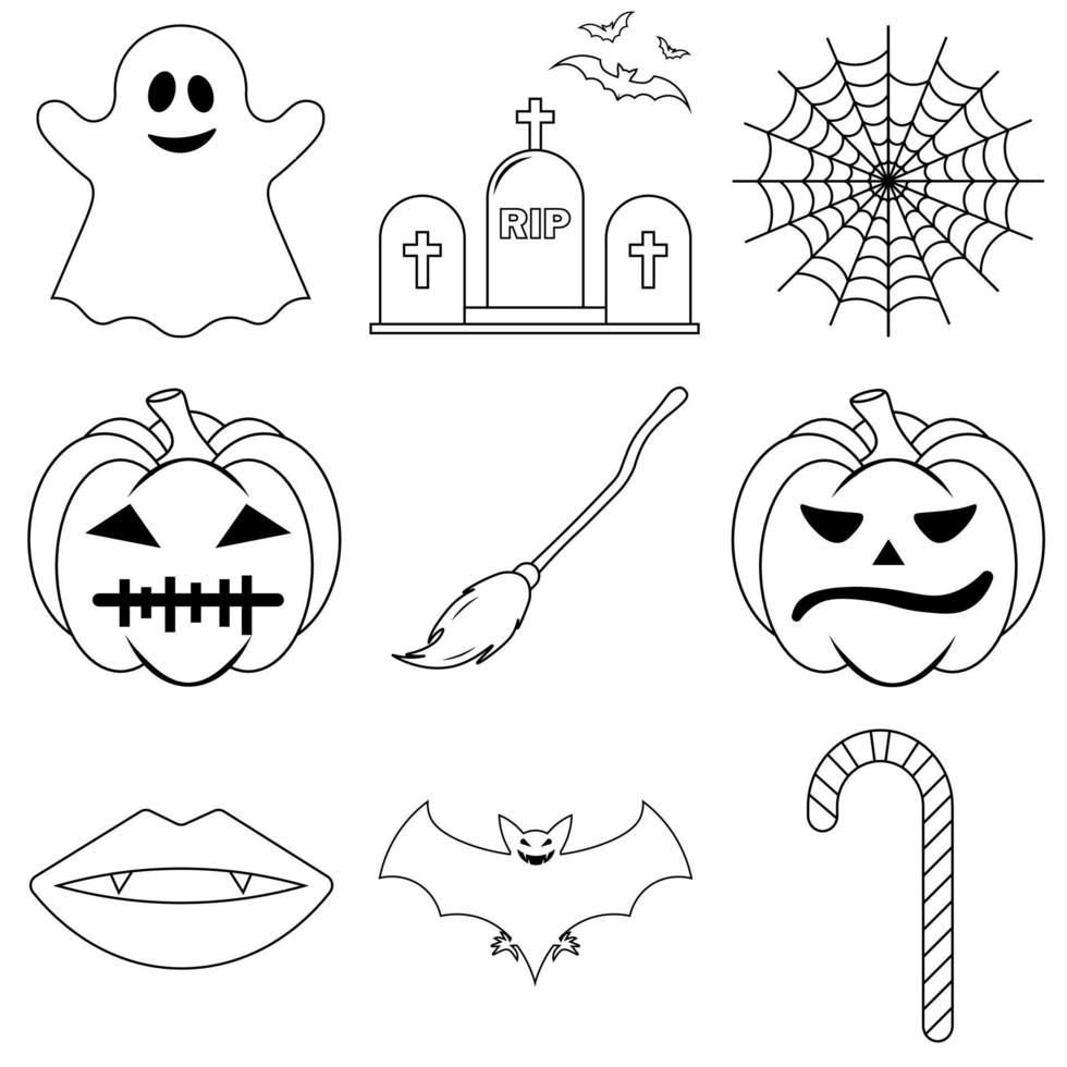 Set of Halloween scary icons in flat style for web vector