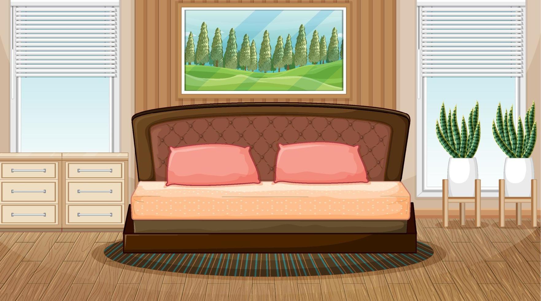 Empty bedroom scene with bedroom objects and interior decoration vector
