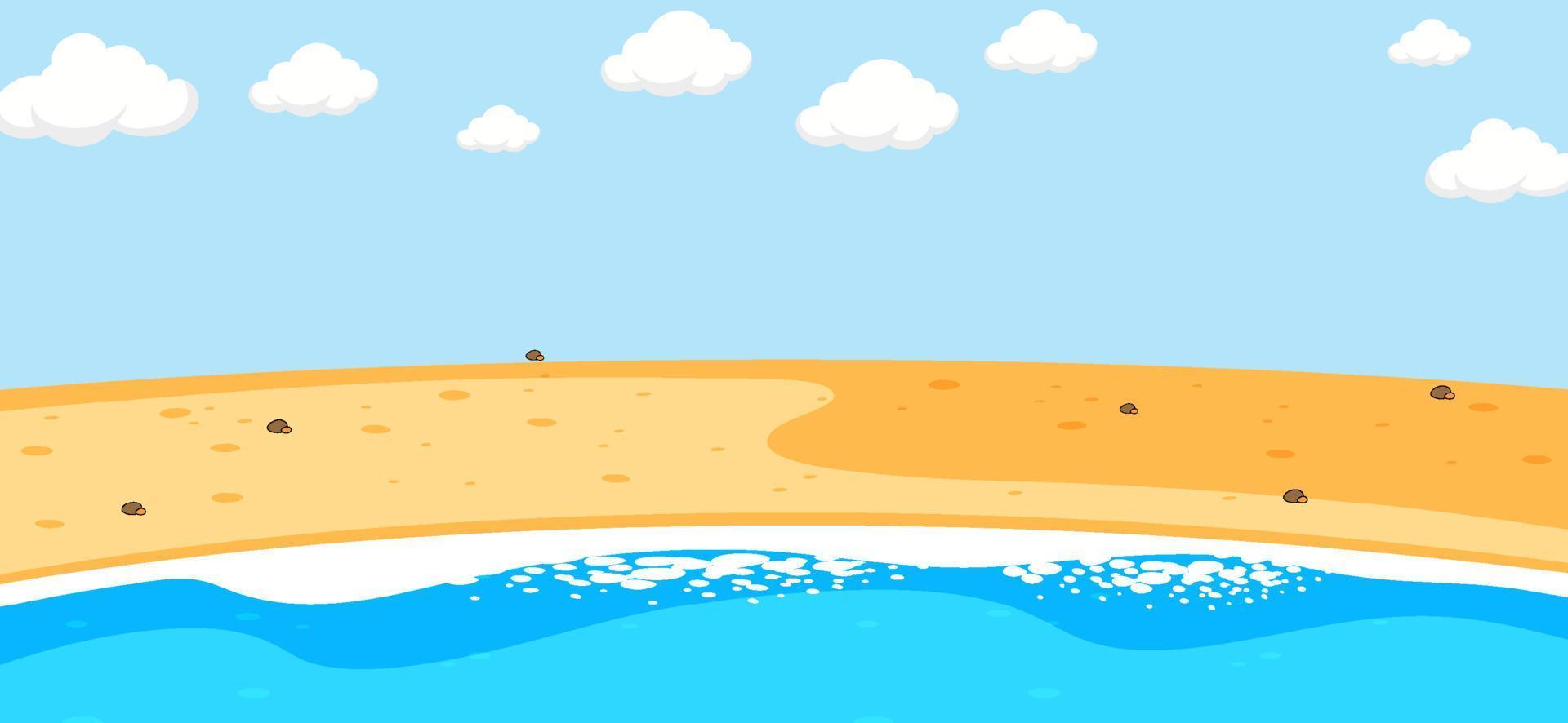 Escena de playa vacía con cielo en blanco en estilo de dibujos animados vector