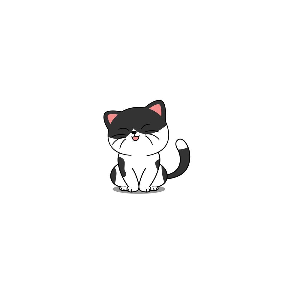 Cute cat sitting and smiling cartoon, vector illustration