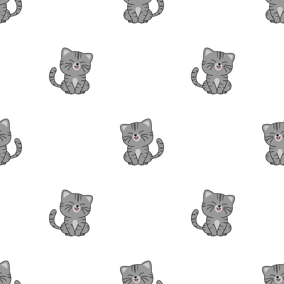 Cute gray cat sitting and smiling cartoon seamless pattern vector