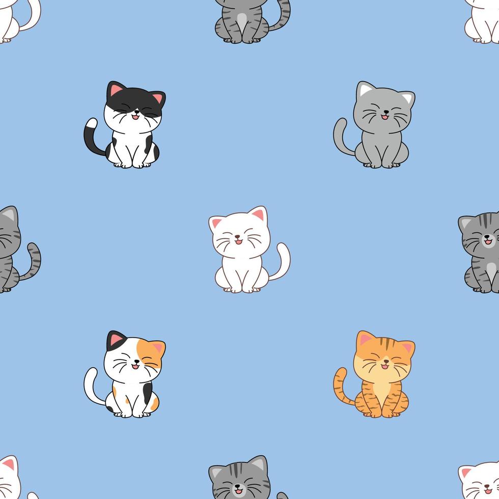 Cute cat sitting and smiling cartoon seamless pattern vector