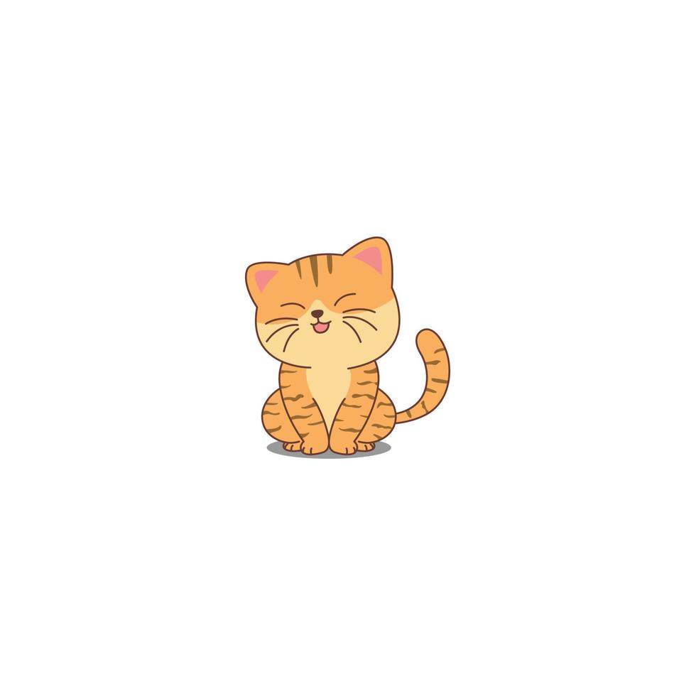 Cute orange cat sitting and smiling cartoon, vector illustration