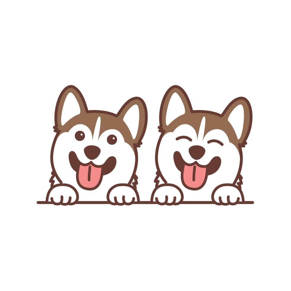 Cute brown siberian husky dog smiling cartoon, vector illustration