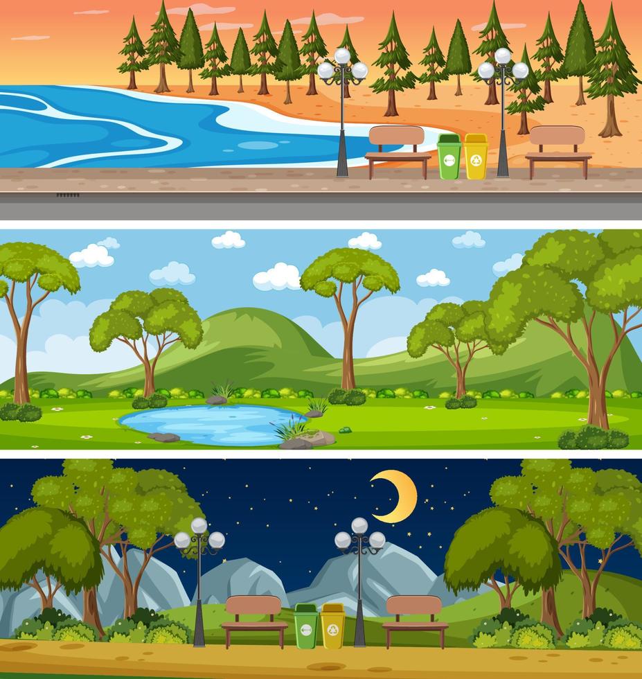 Set of different nature horizontal scenes vector