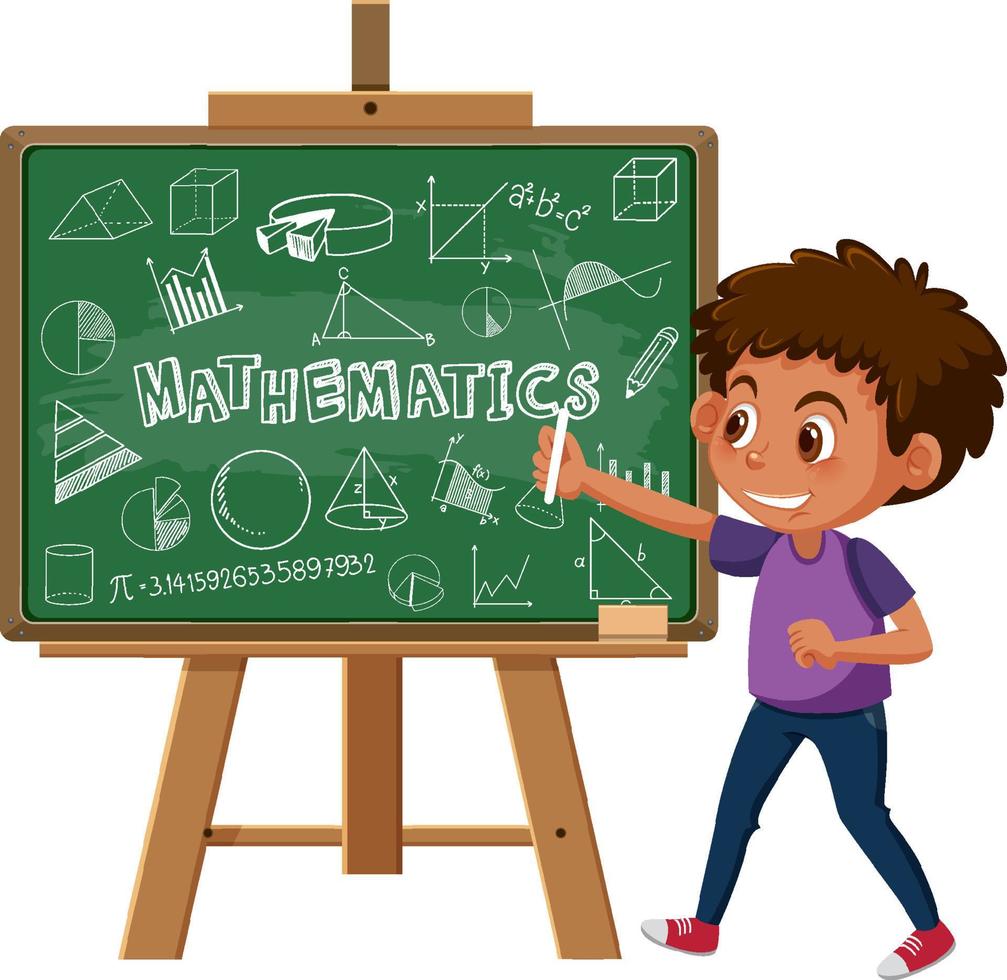 Boy writing math formula on blackboard vector