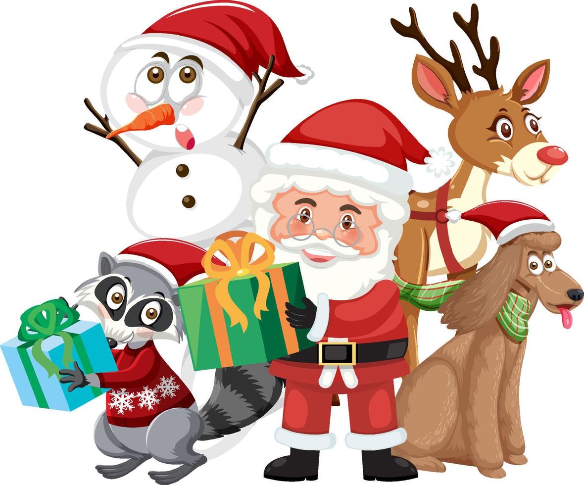 Santa Claus with Christmas cartoon characters vector