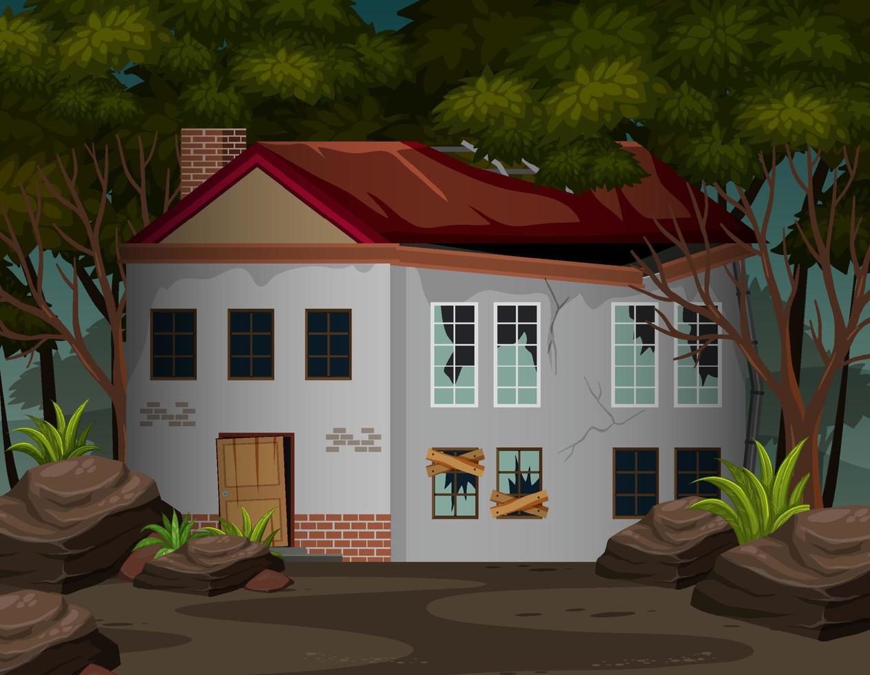 Scene with abandoned house in the dark forest vector