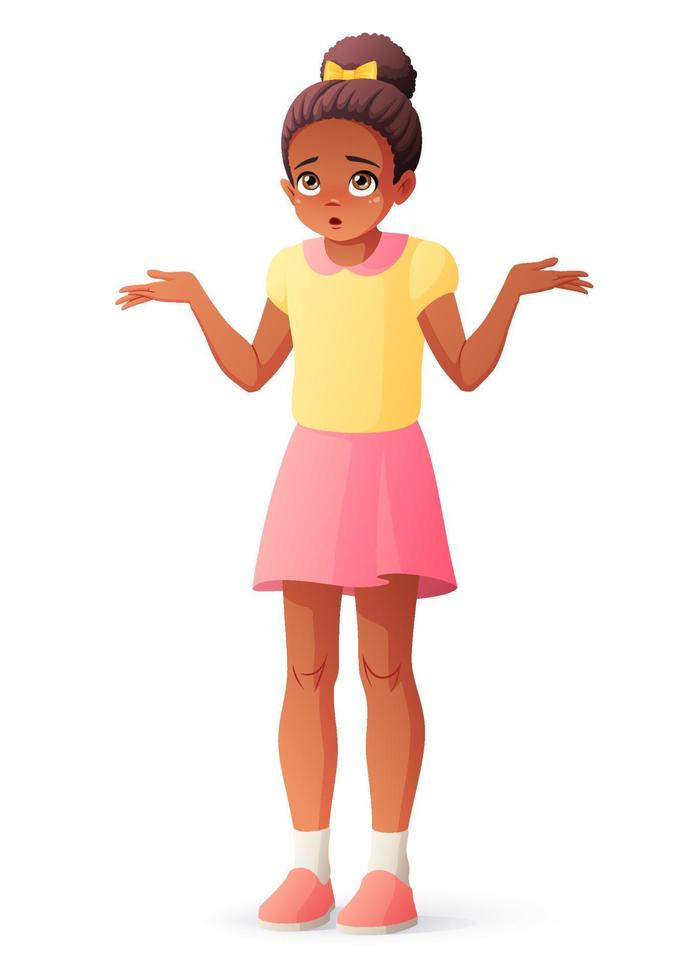 Confused young African American girl shrugging shoulders vector