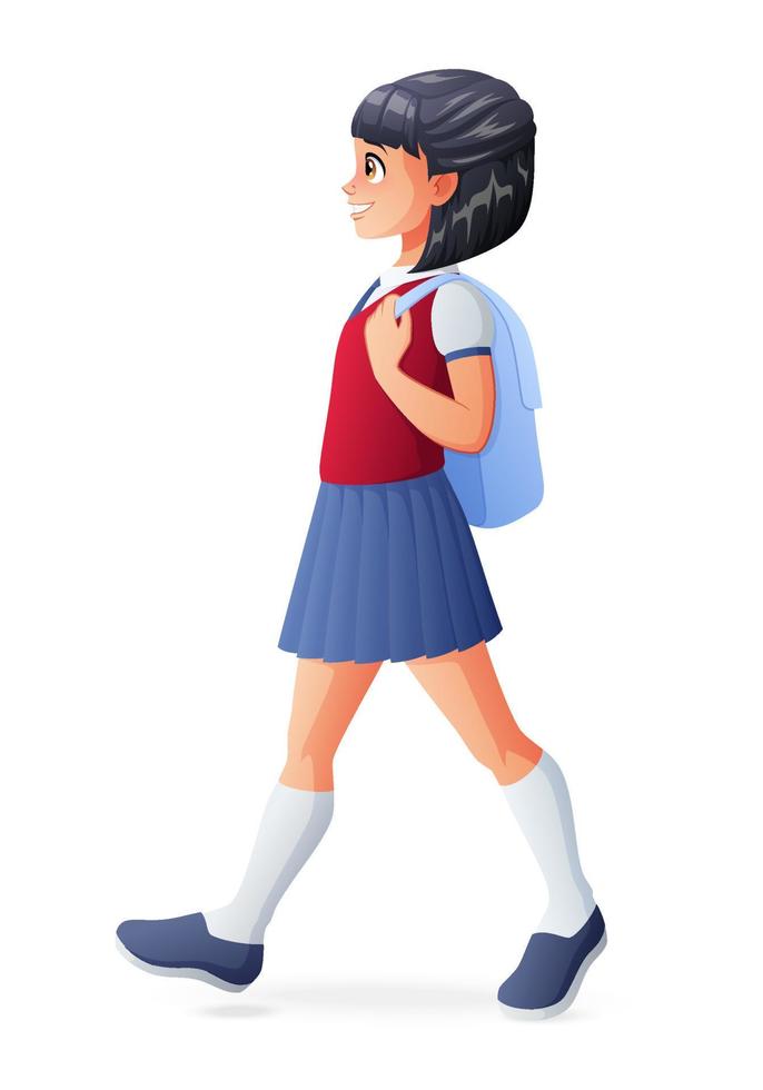School girl walking with backpack vector illustration