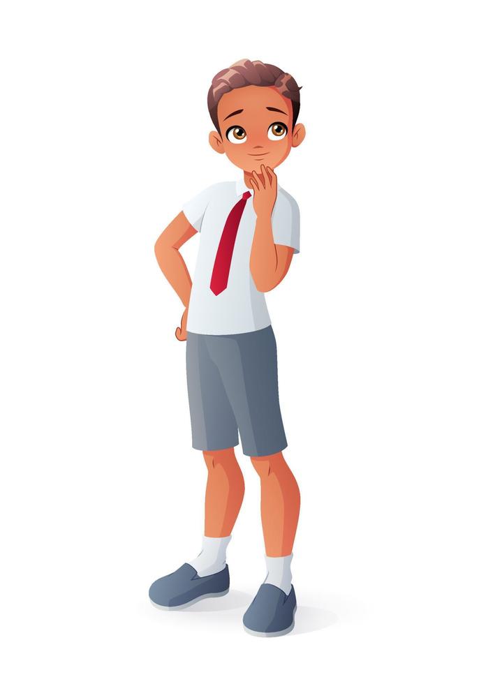 Curious thoughtful Indian school boy vector illustration