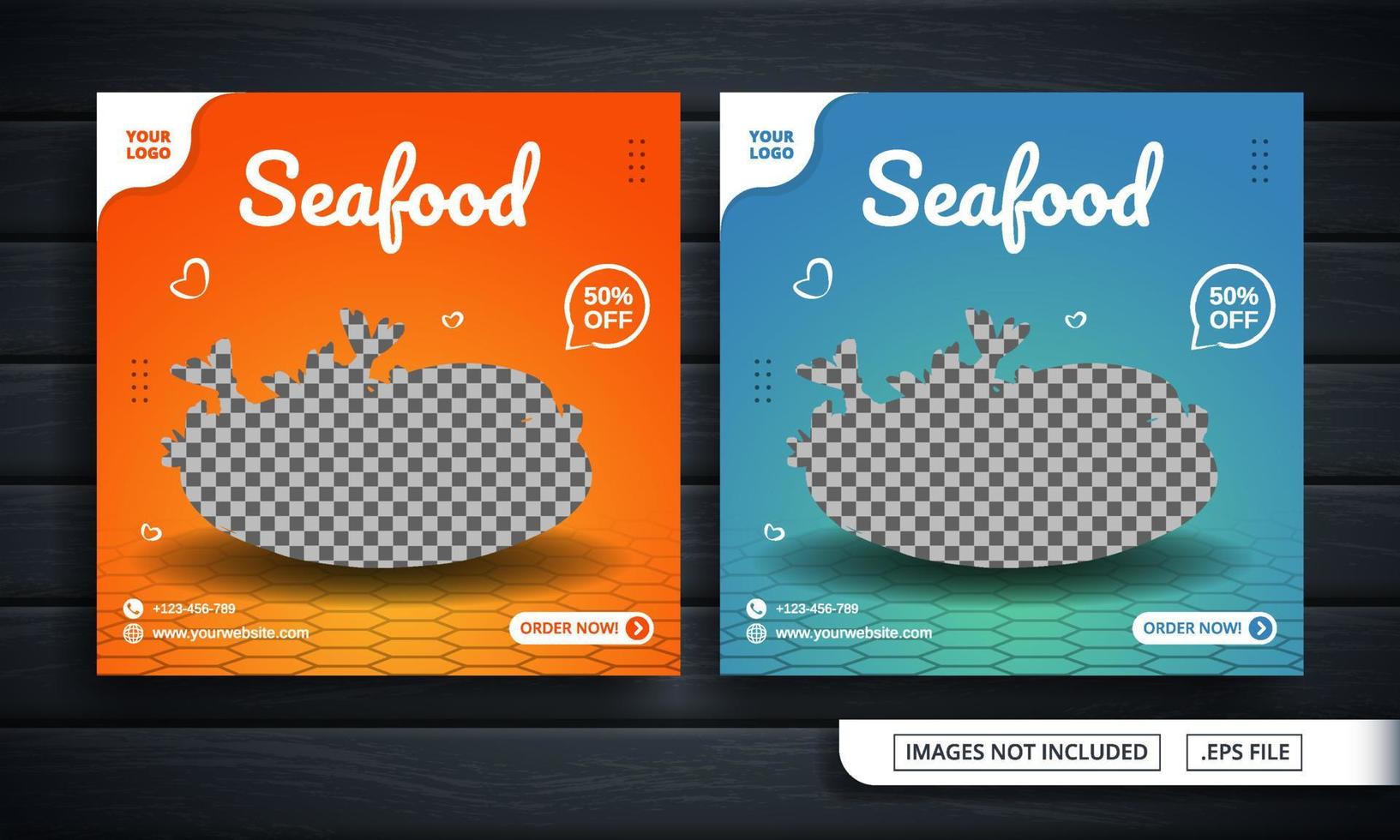 Orange and Blue Flyer or Social Media Banner for Seafood Sale vector