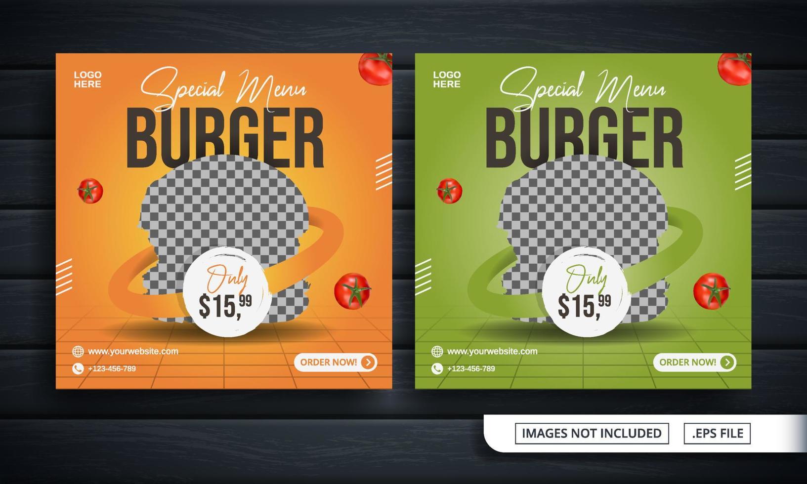 Orange and Green Flyer or Social Media Banner for Burger Sale Post vector