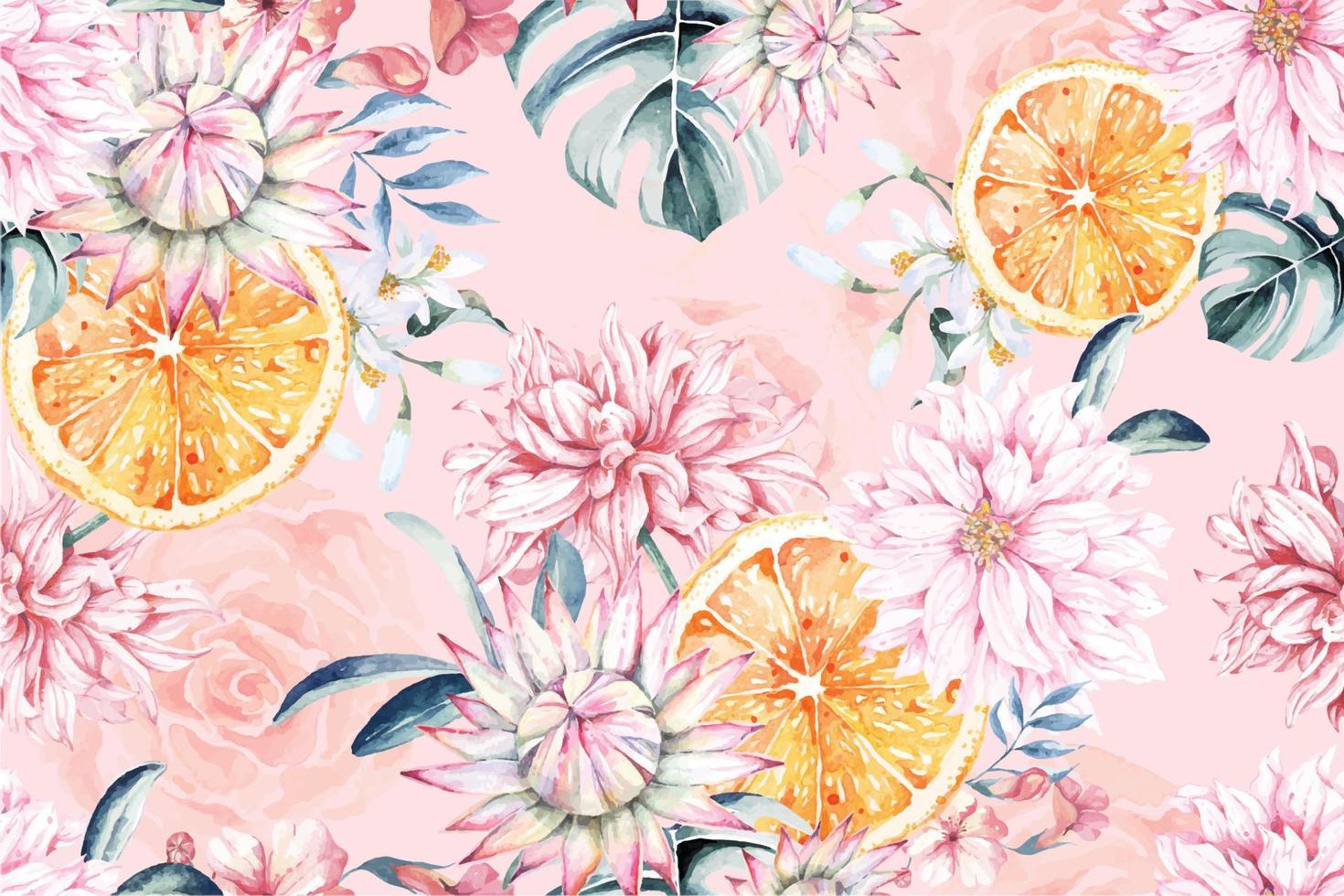 Seamless pattern of Blooming flowers with watercolor 20 vector